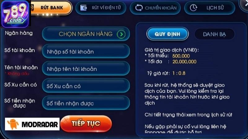 Mỗi phương thức rút tiền đều có yêu cầu về số tiền tối thiểu